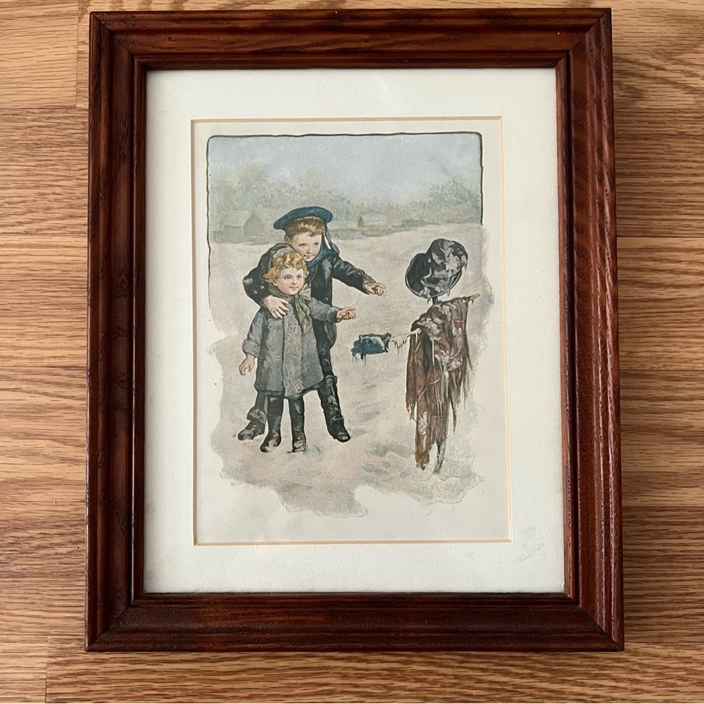 Framed color engraving page from 1899 Children’s Book‎